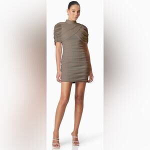 NWT Elliatt $250 Elegant Taupe Grey Ruched Dress Size S